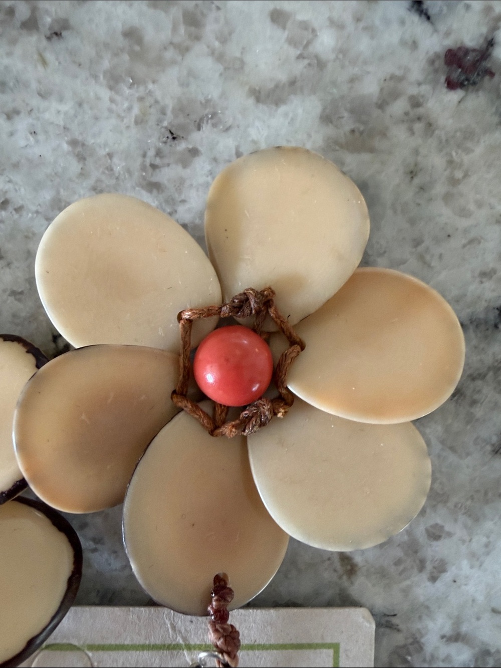 Gayu by Saraya Cream Floral Drop Earrings with Coral Accent - Picture 4 of 5